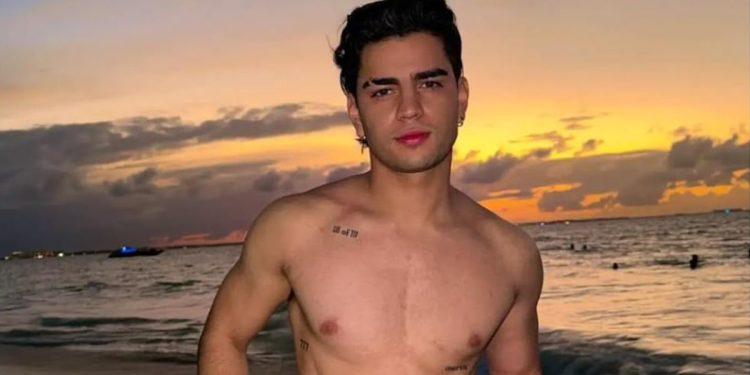 Shirtless Young Man Posing on a Sandy Beach at Sunset, with Tattooed Chest and Calm Ocean in the Background › Guadalupa Ciudadana
