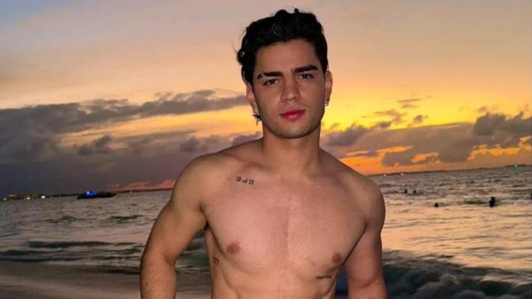 Shirtless Young Man Posing on a Sandy Beach at Sunset, with Tattooed Chest and Calm Ocean in the Background › Guadalupa Ciudadana